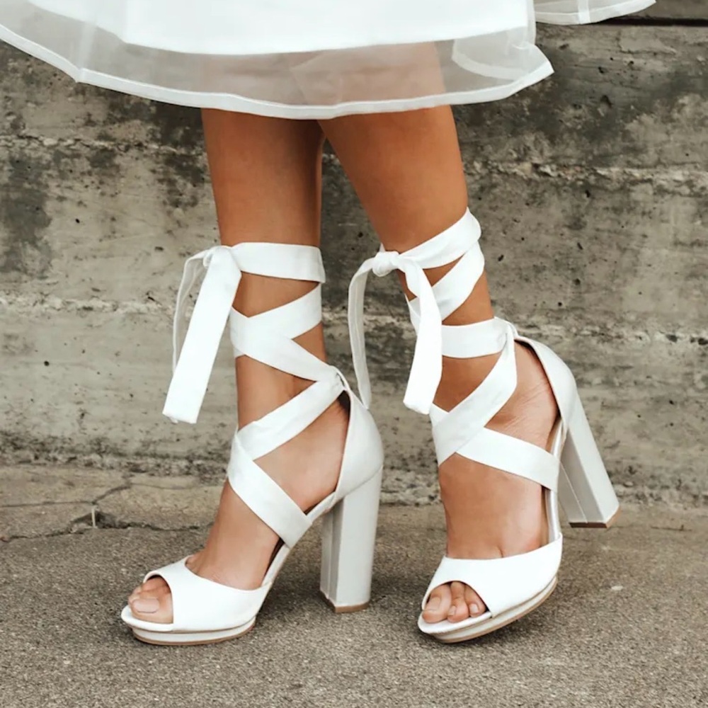 Lulus Dorian Ivory Satin Lace-Up Platform Heels